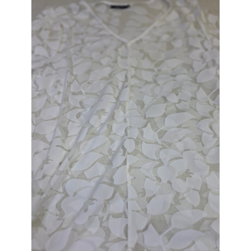 Alfani White Burnout Floral Mesh Tunic Top V-Neck Long Sleeve Side Slit Size M - Picture 2 of 6